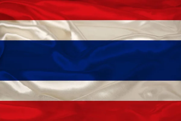 Foto de la hermosa bandera nacional de color del estado moderno de Tailandia en tela texturizada, concepto de turismo, emigración, economía y política, primer plano —  Fotos de Stock