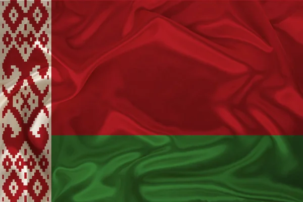 ベラルーシの近代国家の色鮮やかな国旗の美しい写真のテクスチャのファブリック、観光、移民、経済と政治、クローズアップの概念 — ストック写真