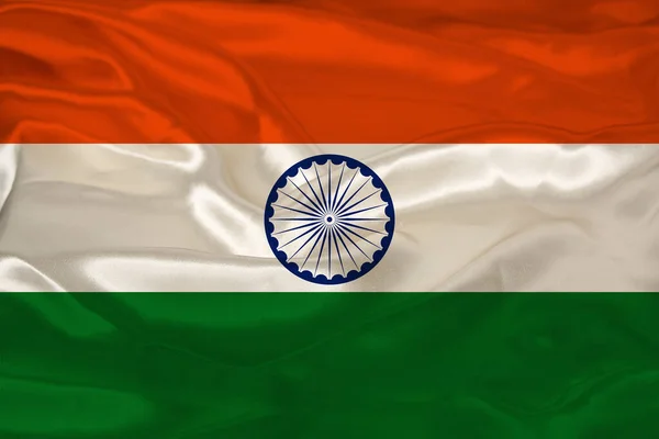 Красиве фото кольорового національного прапора сучасної Індії на текстурованій тканині, концепції туризму, еміграції, економіки та політики, крупним планом — стокове фото