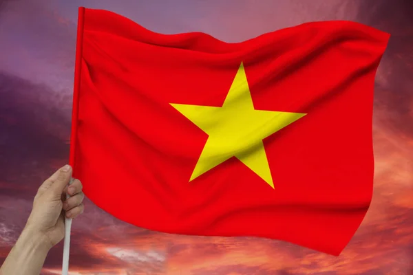 Foto dari warna indah bendera nasional negara Vietnam, konsep pariwisata, ekonomi dan politik, closeup — Stok Foto