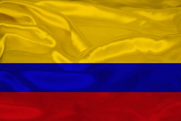 Hermosa foto de la bandera nacional de color del estado moderno de Colombia en un tejido texturizado, concepto de turismo, emigración, economía y política, primer plano —  Fotos de Stock