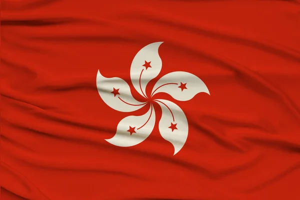 Beautiful photo of the national flag of Macau on delicate shiny silk with soft draperies, the concept of state power, country life, horizontal, close-up, copy space — Stock Photo, Image