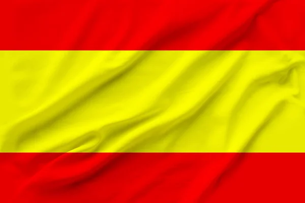 Beautiful photo of the national flag of Spain on delicate shiny silk with soft draperies, the concept of the country's national life, horizontal, closeup, copy space — Stock Photo, Image