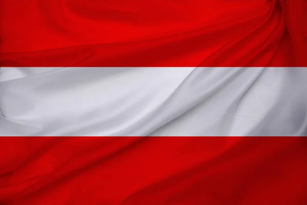 Fotografia pięknej kolorowej flagi narodowej współczesnego państwa Austrii na teksturowanej tkaninie, koncepcja turystyki, ekonomii i polityki, zbliżenie — Zdjęcie stockowe