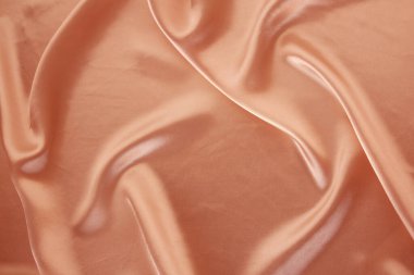 narin köpek renginden güzel ipek kumaş, açık turuncu, küçük kıvrımlarla kaplı, yumuşak akışkan, lüks, düğün konsepti, doku, arka plan, kart formu, kopyalama alanı