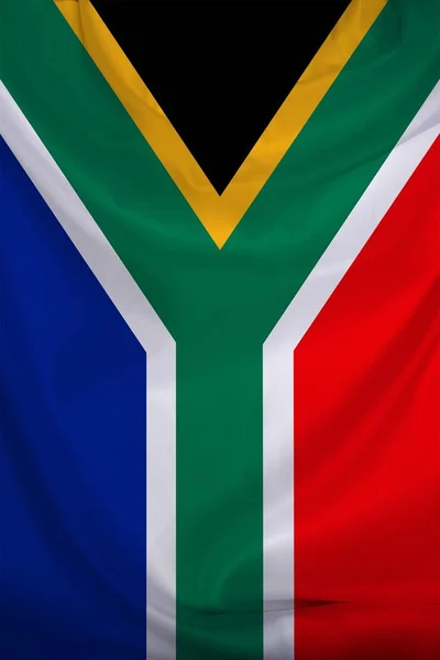 Foto van de prachtige gekleurde nationale verticale vlag van de staat Zuid-Afrika op geweven weefsel, concept van toerisme, economie en politiek, Close-up — Stockfoto