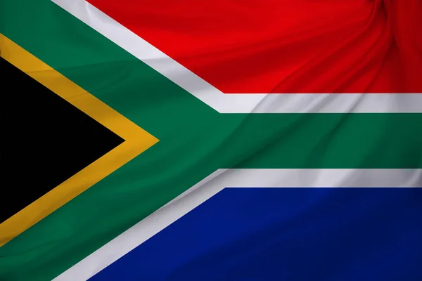 Foto van de prachtige gekleurde nationale vlag van de staat Zuid-Afrika op gestructureerde stof, concept van toerisme, economie en politiek, Close-up — Stockfoto