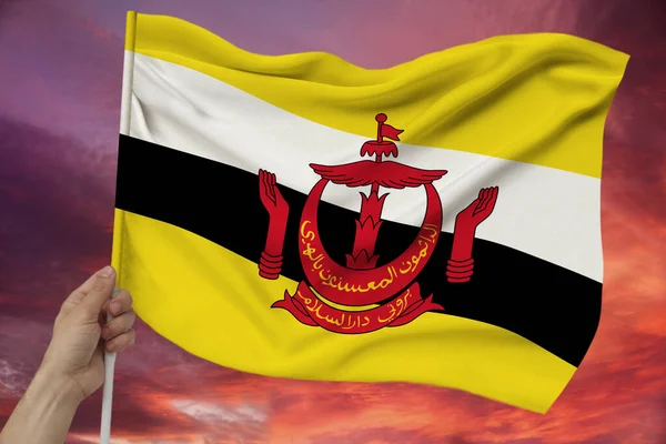 Modern Brunei Nin Renkli Ulusal Bayrağının Güzel Bir Fotoğrafı Kumaş — Stok fotoğraf