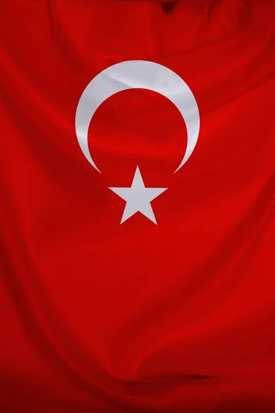 Dokulu kumaş, turizm, göç, ekonomi ve siyaset konsepti üzerine modern Türkiye 'nin güzel renkli ulusal bayrağının fotoğrafı, yakın plan — Stok fotoğraf