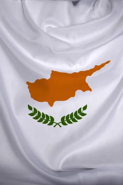 Vertical color national flag of modern state of Cyprus on a beautiful silk fabric, the concept of tourism, emigration, economics and politics — Stock Photo, Image