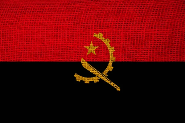 Renk ulusal bayrağı modern Angola devletinin güzel branda kumaşı, turizm, ekonomi, politika, göç, yakın plan — Stok fotoğraf