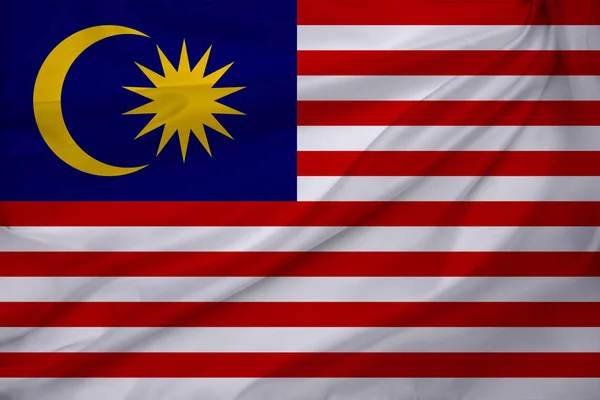 Φωτογραφία της όμορφης χρωματισμένης εθνικής σημαίας του σύγχρονου κράτους της Μαλαισίας σε υφασμένο ύφασμα, έννοια του τουρισμού, μετανάστευση, οικονομία και πολιτική, closeup — Φωτογραφία Αρχείου