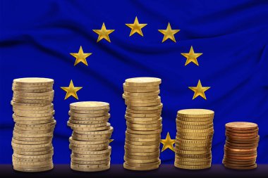 Güzel renkli Avrupa Birliği bayrağının yakın plan fotoğrafı, dokulu kumaş, turizm, göç, ekonomi ve politika konsepti, yakın plan Avrupa 'nın sembolü