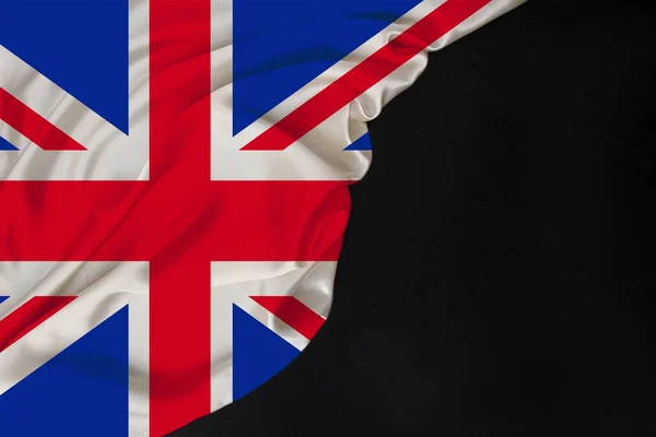 Kolor flaga narodowa współczesnej Wielkiej Brytanii, piękny jedwab, czarny blank, pojęcie turystyki, gospodarka, polityka, emigracja, dzień niepodległości, przestrzeń do kopiowania, szablon, poziomy — Zdjęcie stockowe
