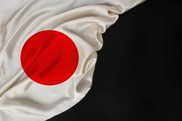 Bandeira nacional do estado moderno do Japão, seda bonita, branco preto, conceito de turismo, economia, política, emigração, dia da independência, espaço de cópia, modelo, horizontal — Fotografia de Stock