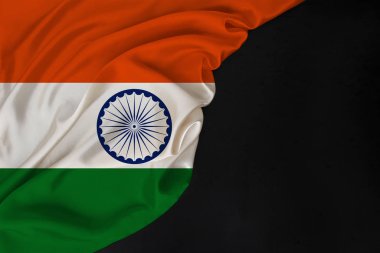 Modern Hindistan devletinin ulusal bayrağı, güzel ipek, siyah boşluk, turizm, ekonomi, politika, göç, bağımsızlık günü, fotokopi alanı, şablon, yatay konsept
