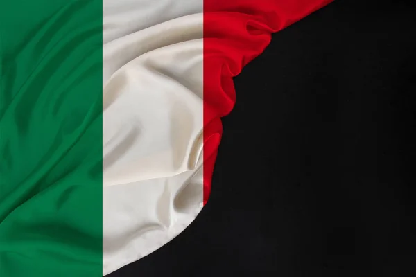 National flag of modern state of Italy, beautiful silk, black blank, concept of tourism, economy, politics, emigration, independence day, copy space, template, horizontal — Stockfoto