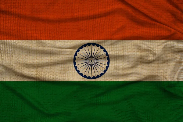 Красивий кольоровий національний прапор Індії на текстурованій тканині, концепція туризму, економіки та політики, крупним планом — стокове фото