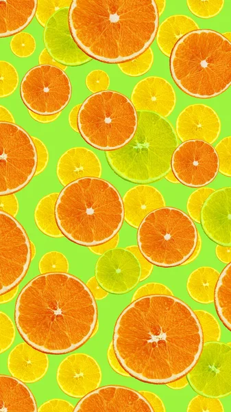 Niedliches Set mit Orangenscheiben, Zitrone und Zitrone für Menü oder Rezept, vegetarisches, vitaminreiches und gesundes Essen, Hintergrund für Textilien, Postkarten, Hintergrundbilder, facebook History Format — Stockfoto