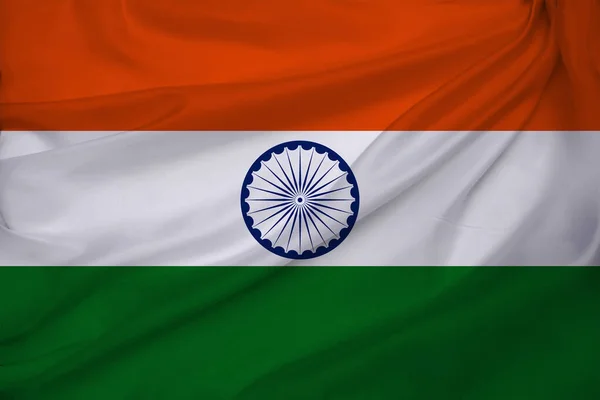 Pozioma flaga narodowa współczesnych Indii państwowych, piękny jedwab, koncepcja turystyki, gospodarka, polityka, emigracja, dzień niepodległości, przestrzeń kopii, szablon — Zdjęcie stockowe