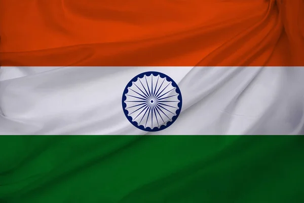 Drapeau national de couleur horizontale de l'Inde d'état moderne, belle soie, concept de tourisme, économie, politique, émigration, fête de l'indépendance, espace de copie, modèle — Photo