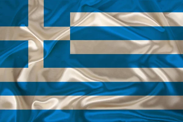 Foto der griechischen Nationalflagge auf einer luxuriösen Textur aus Satin, Seide mit Wellen, Falten und Highlights, Nahaufnahme, Kopierraum, Illustration — Stockfoto