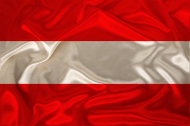 Avusturya 'nın ulusal bayrağının, saten, ipek, dalgalı, kıvrımlı ve röfleli, yakın plan, fotokopi alanı, devlet ekonomisi ve siyaset kavramı, illüstrasyon üzerine fotoğrafı