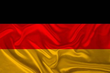 saten lüks bir doku üzerinde Almanya ulusal bayrağının fotoğraf, dalgalar, kıvrımlar ve vurgular ile ipek, yakın çekim, kopya alanı, seyahat kavramı, ekonomi ve devlet politikası, illüstrasyon