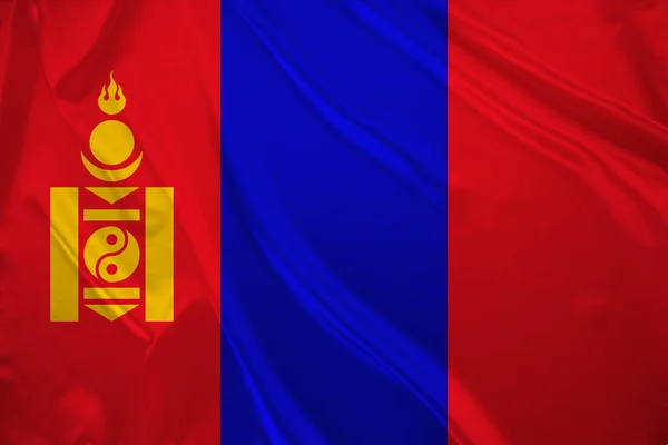 Silk national flag of the modern state of Mongolia with beautiful folds, the concept of tourism, economy, politics, emigration — 스톡 사진