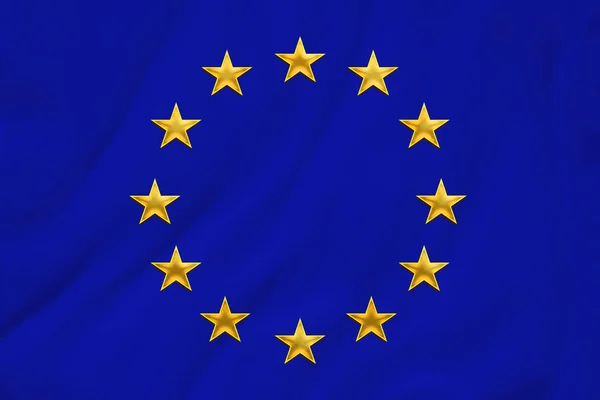 Σημαία της Ευρωπαϊκής Ένωσης, σύμβολο της ενωμένης Ευρώπης σε μαλακό μετάξι με μαλακές πτυχώσεις, κοντινό — Φωτογραφία Αρχείου