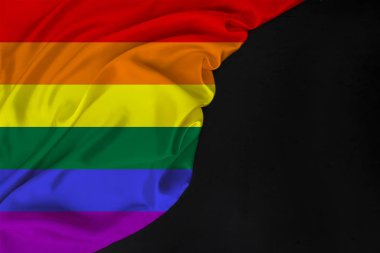 renk Lgbt gökkuşağı bayrağı, Gurur bayrağı, güzel ipek, siyah boşluk, turizm konsepti, ekonomi, politika, göç, bağımsızlık günü, kopya alanı, şablon, yatay