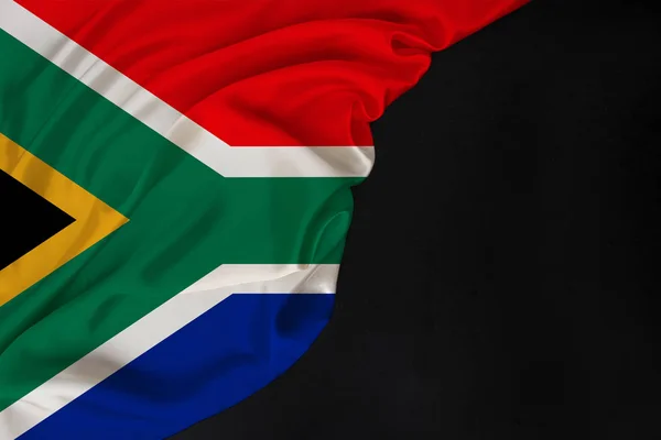 Nationale vlag van de moderne staat Zuid-Afrika, mooie zijde, zwart blanco, concept van toerisme, economie, politiek, emigratie, onafhankelijkheidsdag, kopieerruimte, sjabloon, horizontaal — Stockfoto