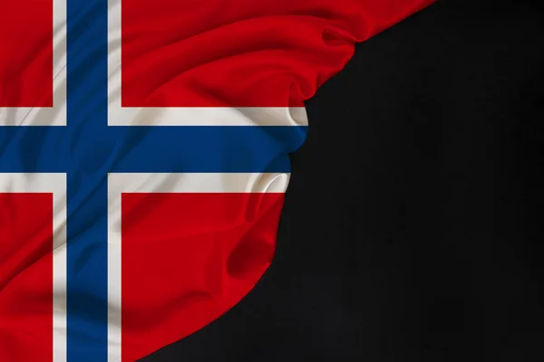 Color national flag of modern state of Norway, beautiful silk, black blank, concept of tourism, economy, politics, emigration, independence day, copy space, template, horizontal — Stock Photo, Image