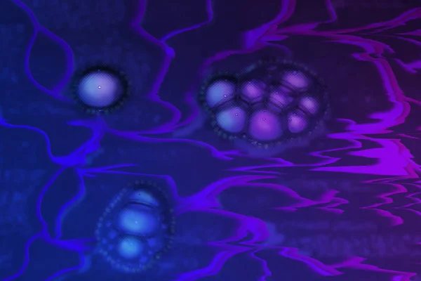 Boş mavi, mor soyut bir zemin üzerinde lekeli ve lekeli virüslerin kavramsal görüntüsü — Stok fotoğraf