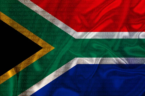 Foto van de prachtige gekleurde nationale vlag van de staat Zuid-Afrika op gestructureerde stof, concept van toerisme, economie en politiek, Close-up — Stockfoto