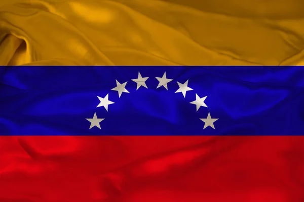 Foto der schönen farbigen Nationalflagge des modernen Staates Venezuela auf texturiertem Stoff, Konzept Tourismus, Auswanderung, Wirtschaft und Politik, Nahaufnahme — Stockfoto