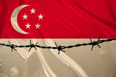 Singapur eyaletinin ulusal ipek bayrağının arka planında demir dikenli tel var. Suçlular için, kuşatma bölgesi için hapsedilme kavramı.