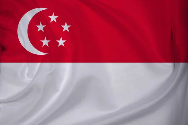 Colored national flag of state of Singapore on a textured fabric, concept of tourism, economy and politics — Stock Photo, Image