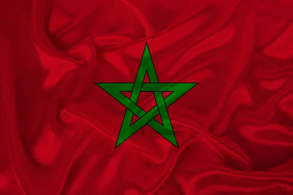 Фото Національного Прапора Штату Марокко Розкішній Текстурі Атласу Шовку Хвилями — стокове фото