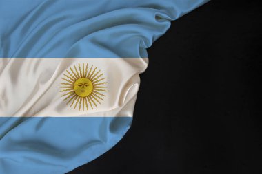 Modern Arjantin 'in renkli ulusal bayrağı, güzel ipek, siyah boş form, turizm konsepti, ekonomi, politika, göç, bağımsızlık günü, yatay