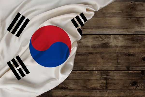 Color Seda Bandera Nacional Del Estado Corea Encuentra Madera Vieja — Foto de Stock