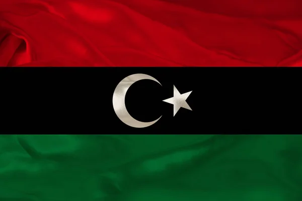 Piękne Zdjęcie Flagi Narodowej Libii Delikatnym Błyszczącym Jedwabiu Miękkimi Draperiami — Zdjęcie stockowe