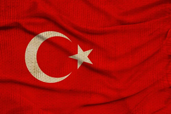 色彩艳丽的土耳其国旗挂在具有现代技术图案 旅游观念 经济和政治观念的织物上 — 图库照片