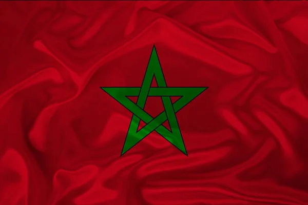 Foto Bandeira Nacional Estado Marrocos Uma Textura Luxo Cetim Seda — Fotografia de Stock