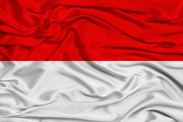 Красивая Фотография Национального Флага Монако Индонезии Тонком Блестящем Шелке Мягкими — стоковое фото