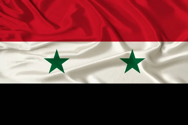 Bela Fotografia Bandeira Nacional Síria Seda Delicada Brilhante Com Cortinas — Fotografia de Stock