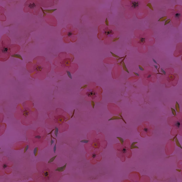 Bájos Kézzel Festett Festmények Finom Rózsaszín Akvarell Virágok Levelek Rügyek — Stock Fotó