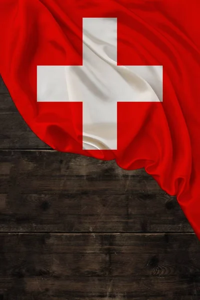 Vertical Colored National Flag Modern State Switzerland Beautiful Silk Old — Stock Photo, Image