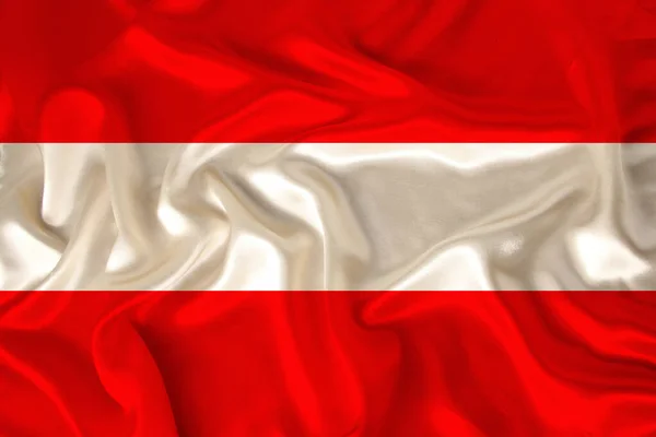 由缎子 丝绸和波浪 褶皱和凸起物构成的奢华纹理上的奥地利国旗的照片 复制空间 国家经济和政治的概念 — 图库照片