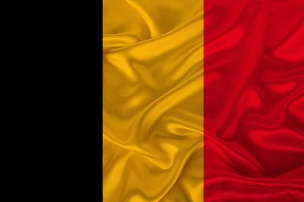 Photo National Flag Belgium Luxurious Texture Satin Silk Waves Folds — Stock Photo, Image
